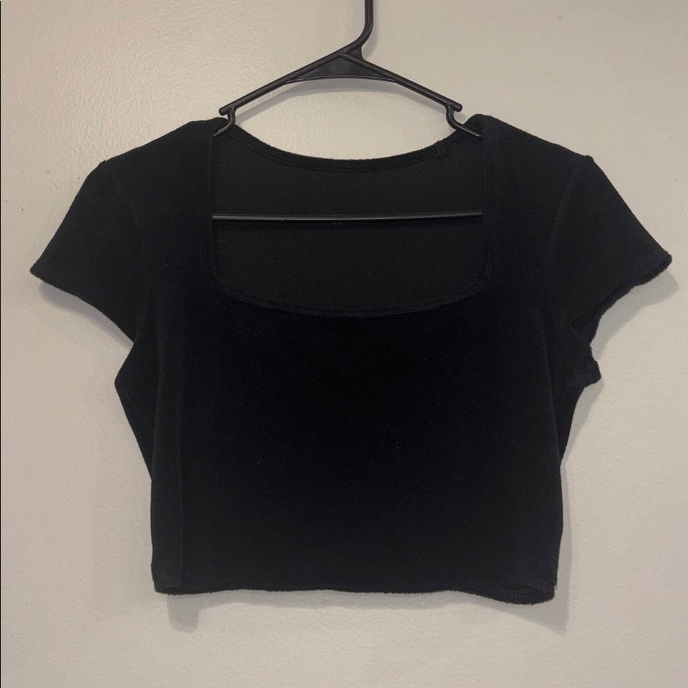 ALO Yoga Black Beachside Terry Cloth Crop Top